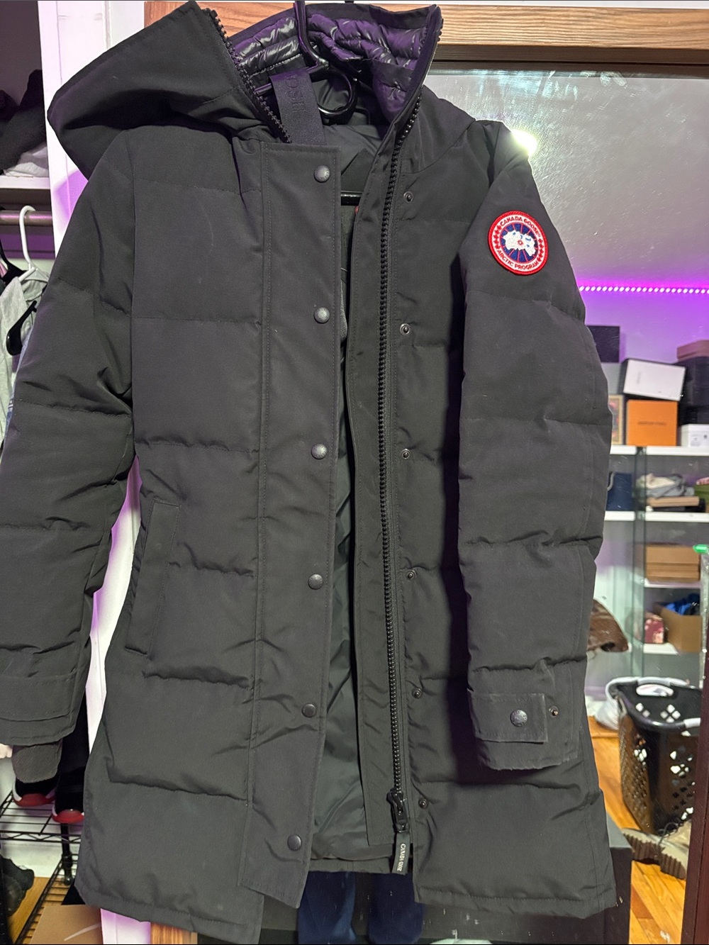Black Women's Puffer Parka Jacket with Hood